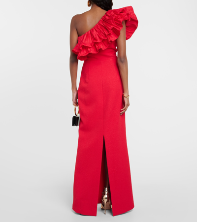 Shop Rebecca Vallance Chiara Ruffled One-shoulder Crêpe Gown In Red