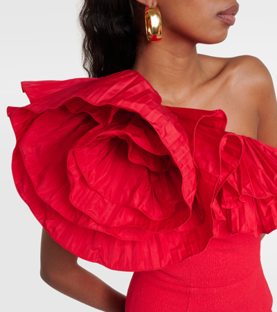 Shop Rebecca Vallance Chiara Ruffled One-shoulder Crêpe Gown In Red