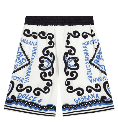 Shop Dolce & Gabbana Logo Printed Cotton Bermuda Shorts In White