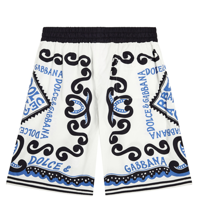 Dolce & Gabbana Boy's Bandana-print Drawstring Cotton Poplin Shorts In White