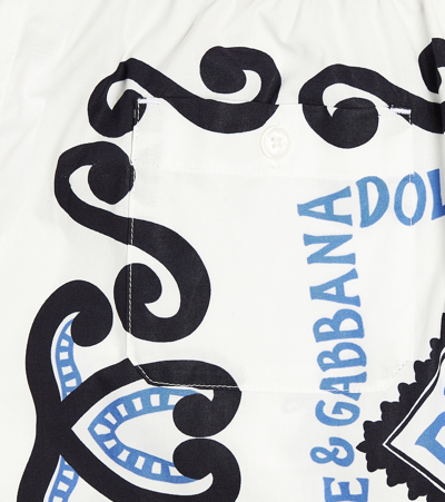 Dolce & Gabbana Boy's Bandana-print Drawstring Cotton Poplin Shorts In White