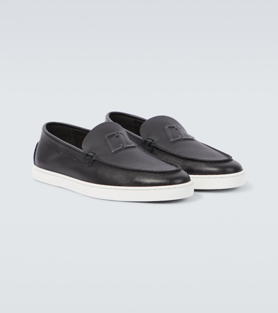 Shop Christian Louboutin Varsiboat Leather Loafers In Black