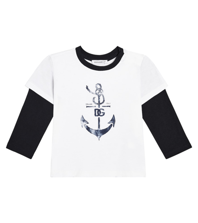Shop Dolce & Gabbana Baby Printed Cotton Jersey T-shirt In White