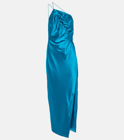 Shop The Sei One-shoulder Silk Satin Midi Dress In Blue
