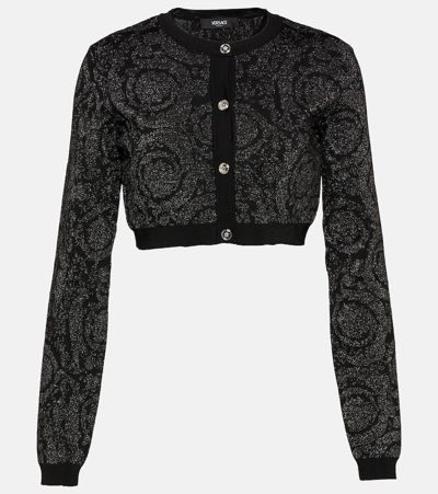 Shop Versace Barocco Cropped Cardigan In Black