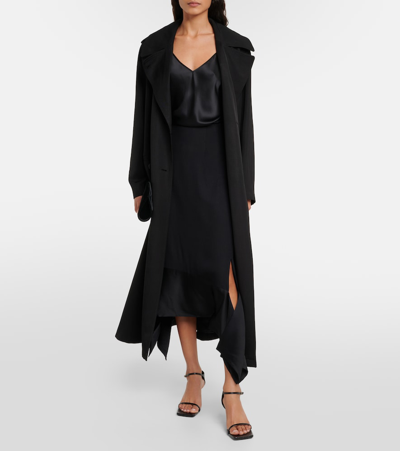 Shop Totême Crêpe And Satin Midi Skirt In Black