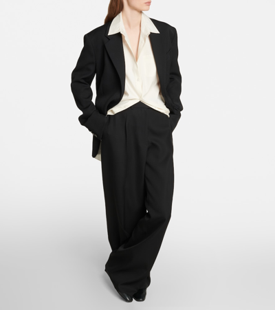 Shop The Row Roan High-rise Wool Wide-leg Pants In Black