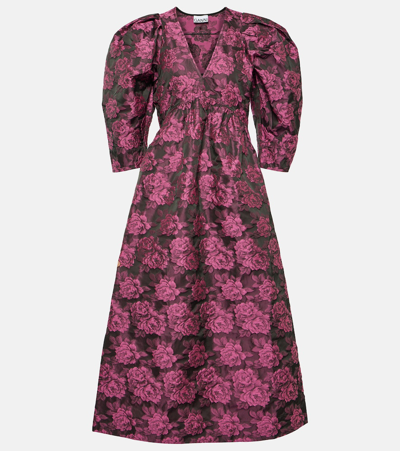 Shop Ganni Floral Jacquard Midi Dress In Multicoloured