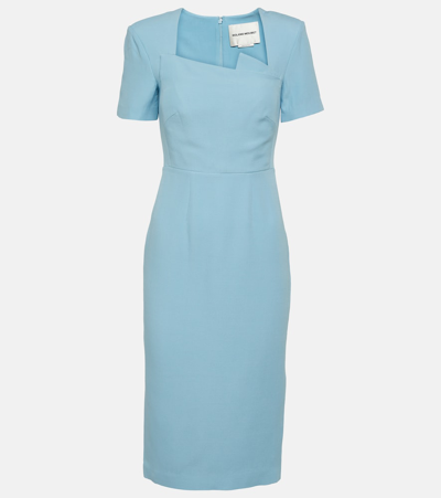 Shop Roland Mouret Wool And Silk Midi Dress In Blue