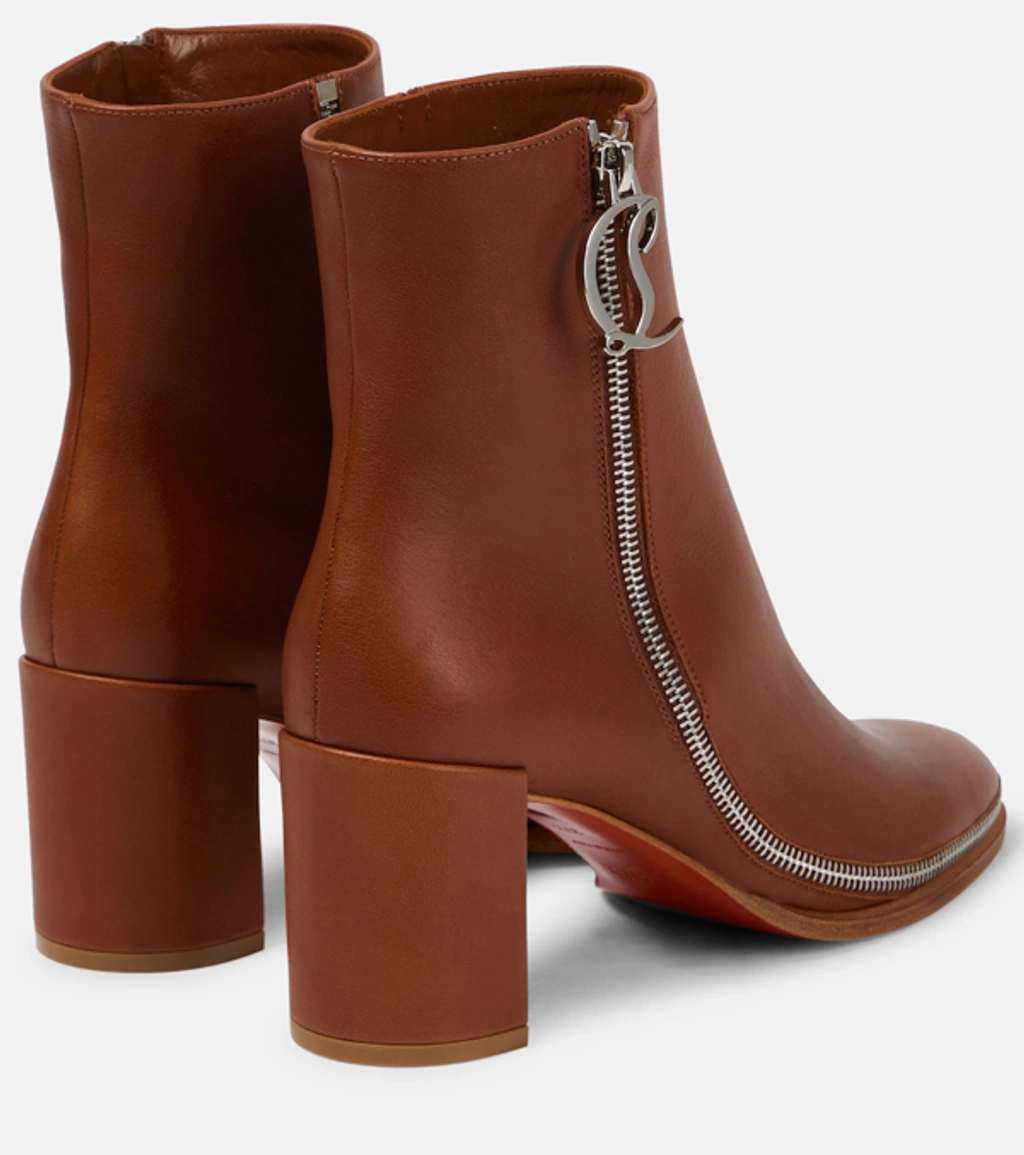Christian Louboutin Leather Zipper Red Sole Ankle Boots In