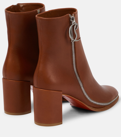 Christian Louboutin Leather Zipper Red Sole Ankle Boots In Brown