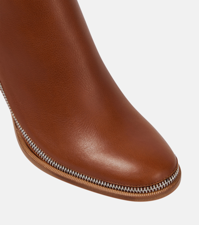 Christian Louboutin Leather Zipper Red Sole Ankle Boots In Brown