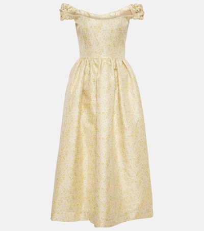 Shop Markarian Off-shoulder Embroidered Midi Dress In Yellow