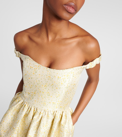 Shop Markarian Off-shoulder Embroidered Midi Dress In Yellow