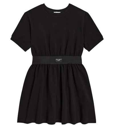 Dolce & Gabbana Girl's Logo Elastic Jersey Dress In Black