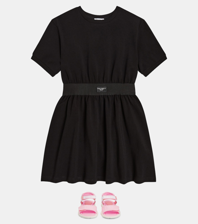 Dolce & Gabbana Girl's Logo Elastic Jersey Dress In Black