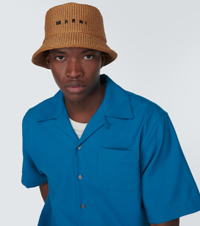 Shop Marni Raffia-effect Bucket Hat In Brown