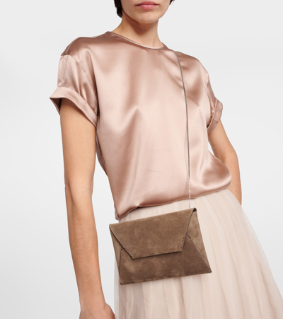 Brunello Cucinelli Suede Envelope Shoulder Bag In Beige