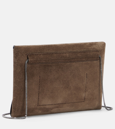 Shop Brunello Cucinelli Suede Shoulder Bag In Beige