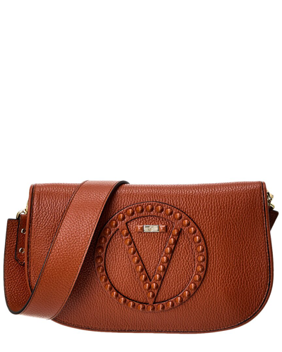 Shop Valentino By Mario Valentino Hilat Rock Leather Shoulder Bag In Brown