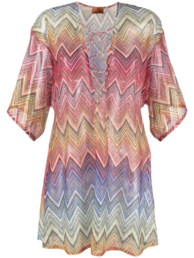 Shop Missoni Multicolour Zigzag-print Cover Up Kaftan - Women's - Polyester In Red