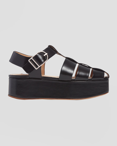 Shop Gabriela Hearst Mila Leather Platform Fisherman Sandals In Black