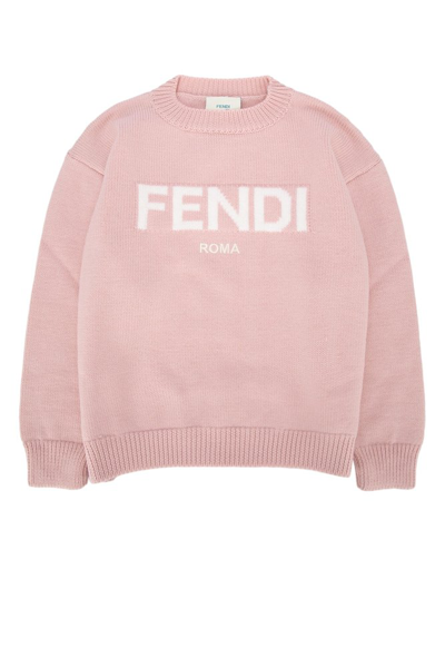 Shop Fendi Kids Logo Lettering Crewneck Jumper In Pink