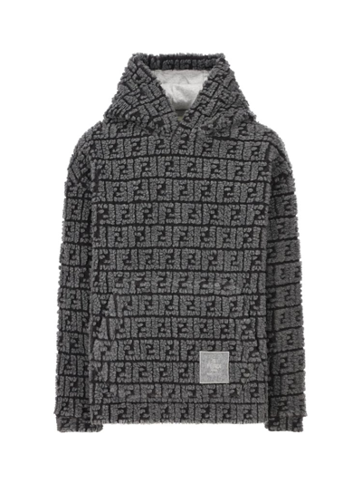 Shop Fendi Kids Hooded Teddy Sweatshirt In Grey