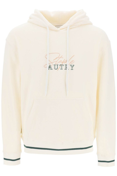 Shop Autry X Jeff Staples Logo Embroidered Drawstring Hoodie In White