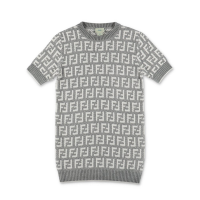 Shop Fendi Kids Ff Motif Knit Mini Dress In Grey