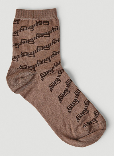 Shop Balenciaga Bb Monogram Ankle Socks In Brown