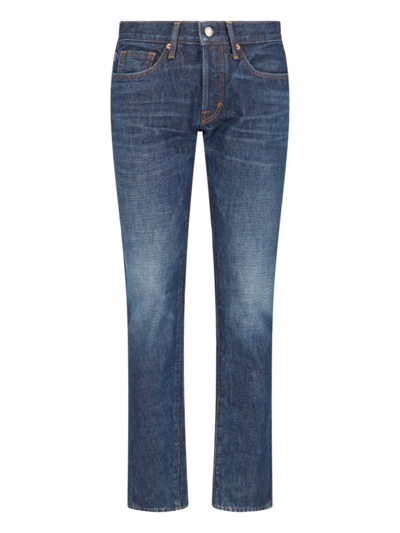 Shop Tom Ford Logo Patch Skinny Jeans In Blue