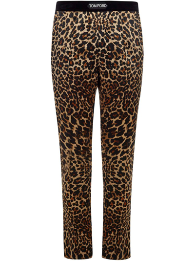 Shop Tom Ford Logo Waistband Leopard Print Trousers In Multi