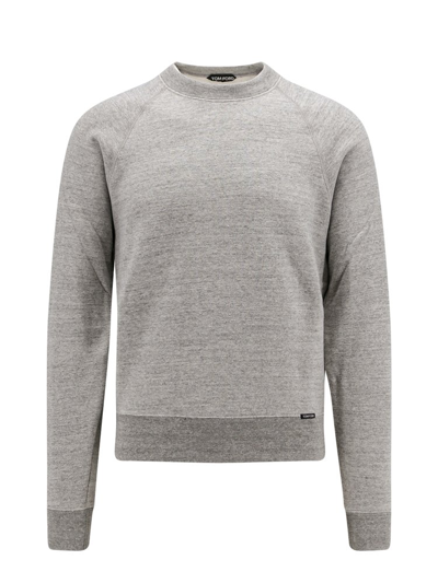Shop Tom Ford Logo Tag Crewneck Sweatshirt In Grey