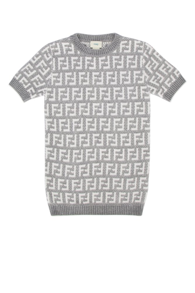 Shop Fendi Kids Ff Motif Knit Mini Dress In Grey