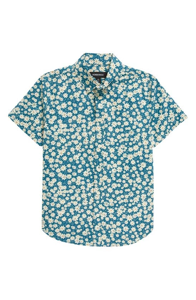Shop Nordstrom Kids' Tilden Print Button-down Shirt In Teal Aegeans Dense Daisy