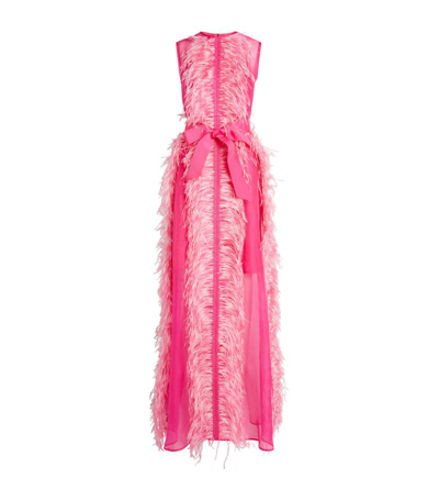 Shop Huishan Zhang Exclusive Silk Feather-trim Beau Gown In Pink