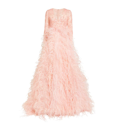 Shop Pamella Roland Exclusive Feather-embellished Gown In Pink