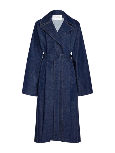 Shop Alaïa Single Breasted Coat In Blue