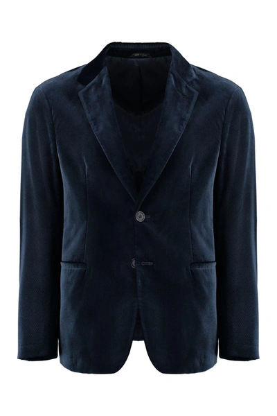 Shop Giorgio Armani Single-breasted Velvet Jacket In Blue