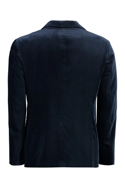 Shop Giorgio Armani Single-breasted Velvet Jacket In Blue