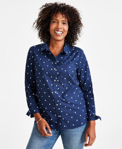 Shop Style & Co Petite Printed Perfect Shirt, Created For Macy's In Stripe Pink