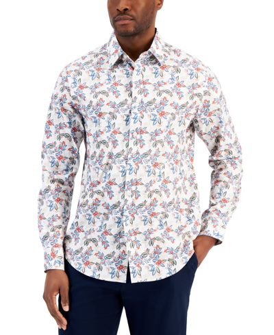 Shop Club Room Men's Lance Regular-fit Stretch Floral-print Button-down Shirt, Created For Macy's In Navy Blue