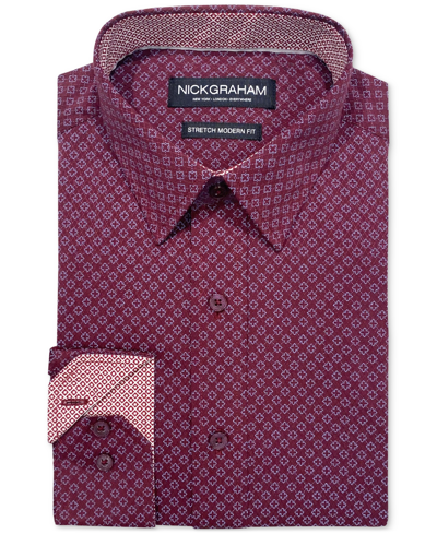 Shop Nick Graham Men's Slim-fit Cross Floral Neat Dress Shirt In Burgundy
