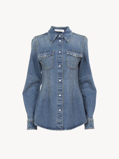 Shop Chloé Corset-detail Western Shirt Blue Size 10 100% Cotton