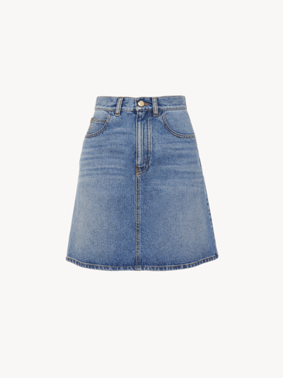 Shop Chloé Denim Mini Skirt Blue Size 8 87% Cotton, 13% Hemp In Bleu