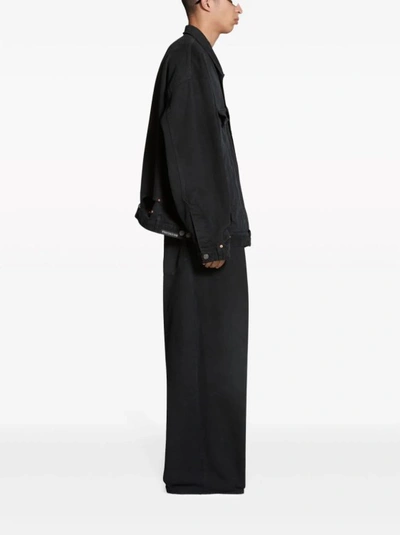 Shop Balenciaga Denim Jacket With Patchwork Design In Black