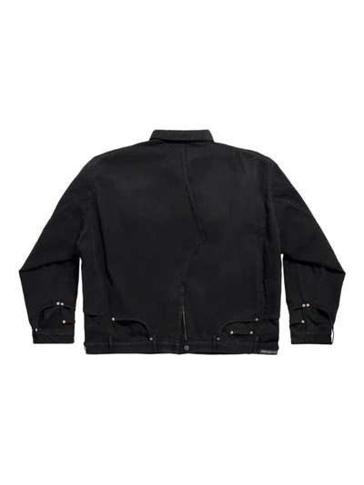Shop Balenciaga Denim Jacket With Patchwork Design In Black