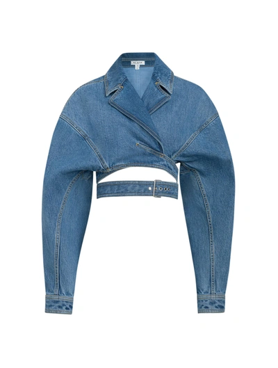 Shop Alaïa Cross Denim Jacket In Blue
