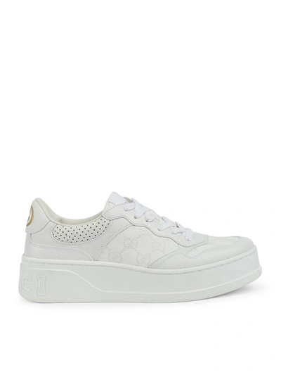 Gucci Gg Fabric And Leather Sneakers In White